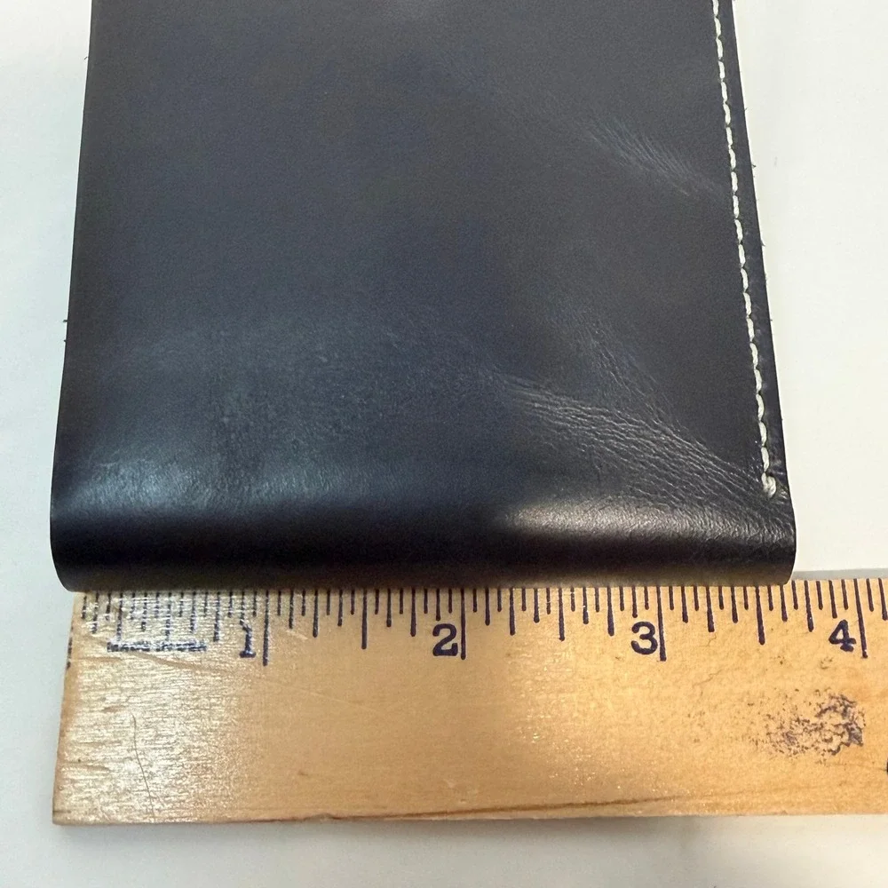 Genuine Black Leather Bifold Wallet with Coin Pocket Snap Closure Made in Turkey